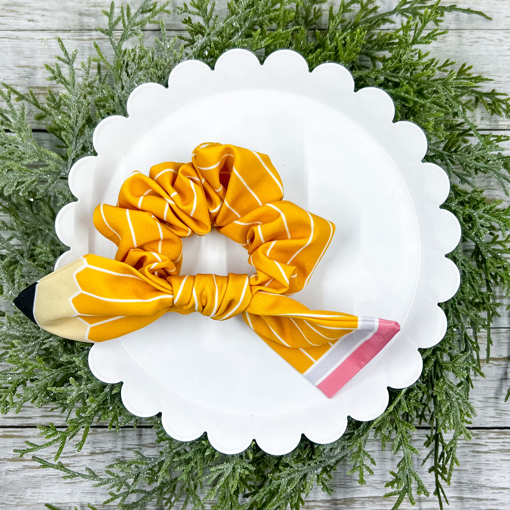 Yellow Pencil Knotted Scrunchie