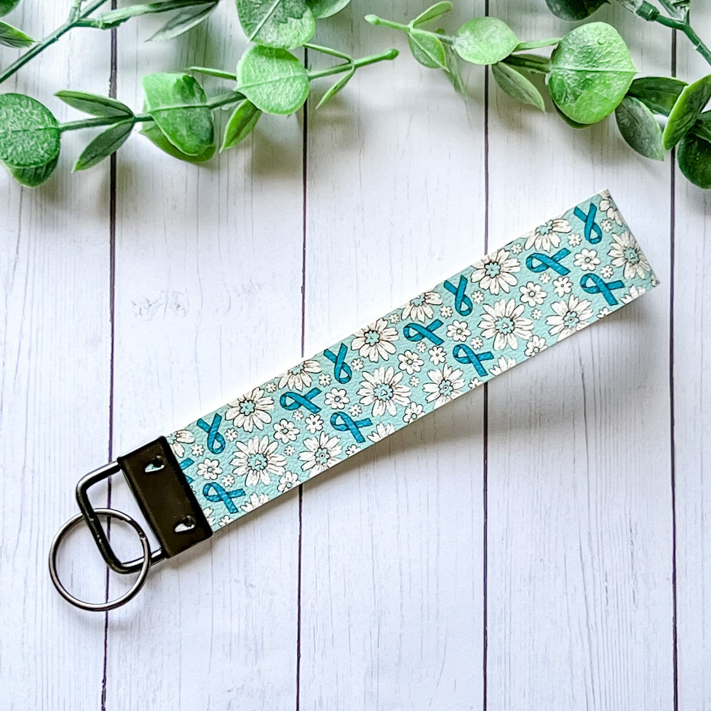 Teal Floral Ribbon Wristlet