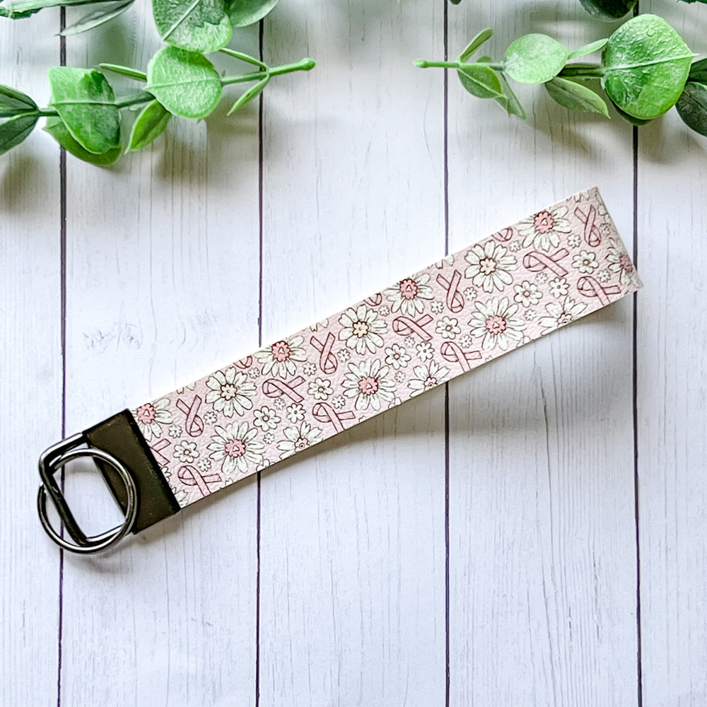 Pink Floral Ribbon Wristlet